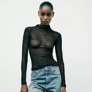 NWT Zara Mock Neck Tulle Top